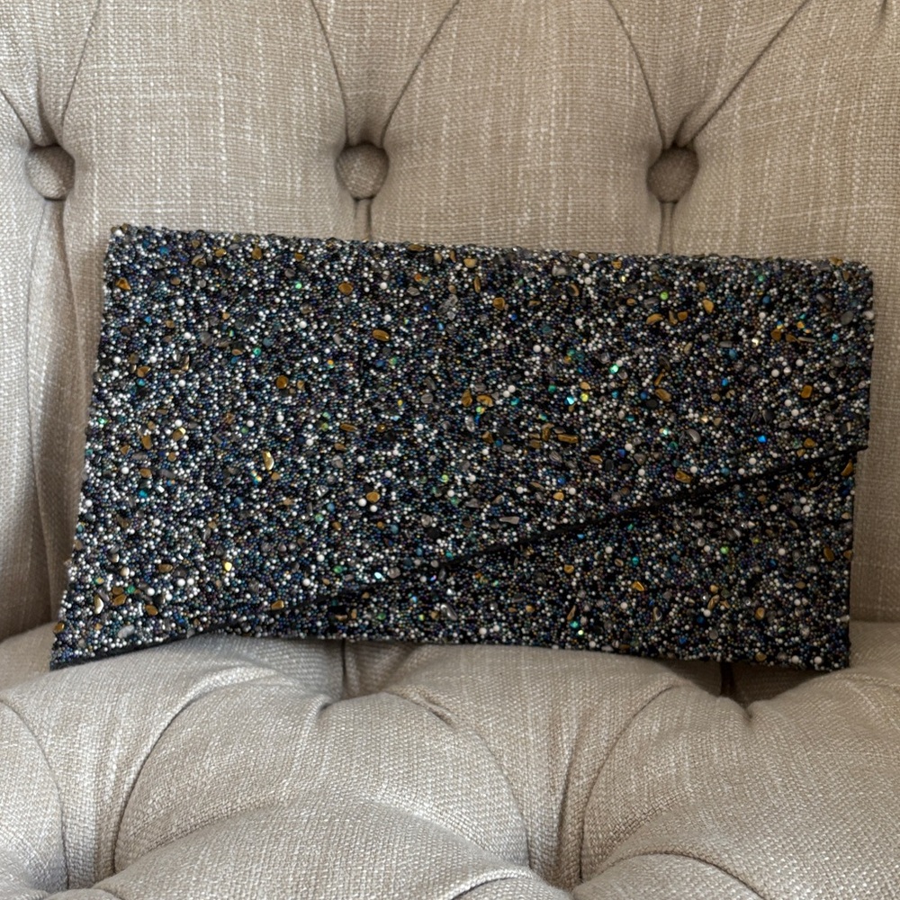 Aqua Black and Gold Beaded Clutch